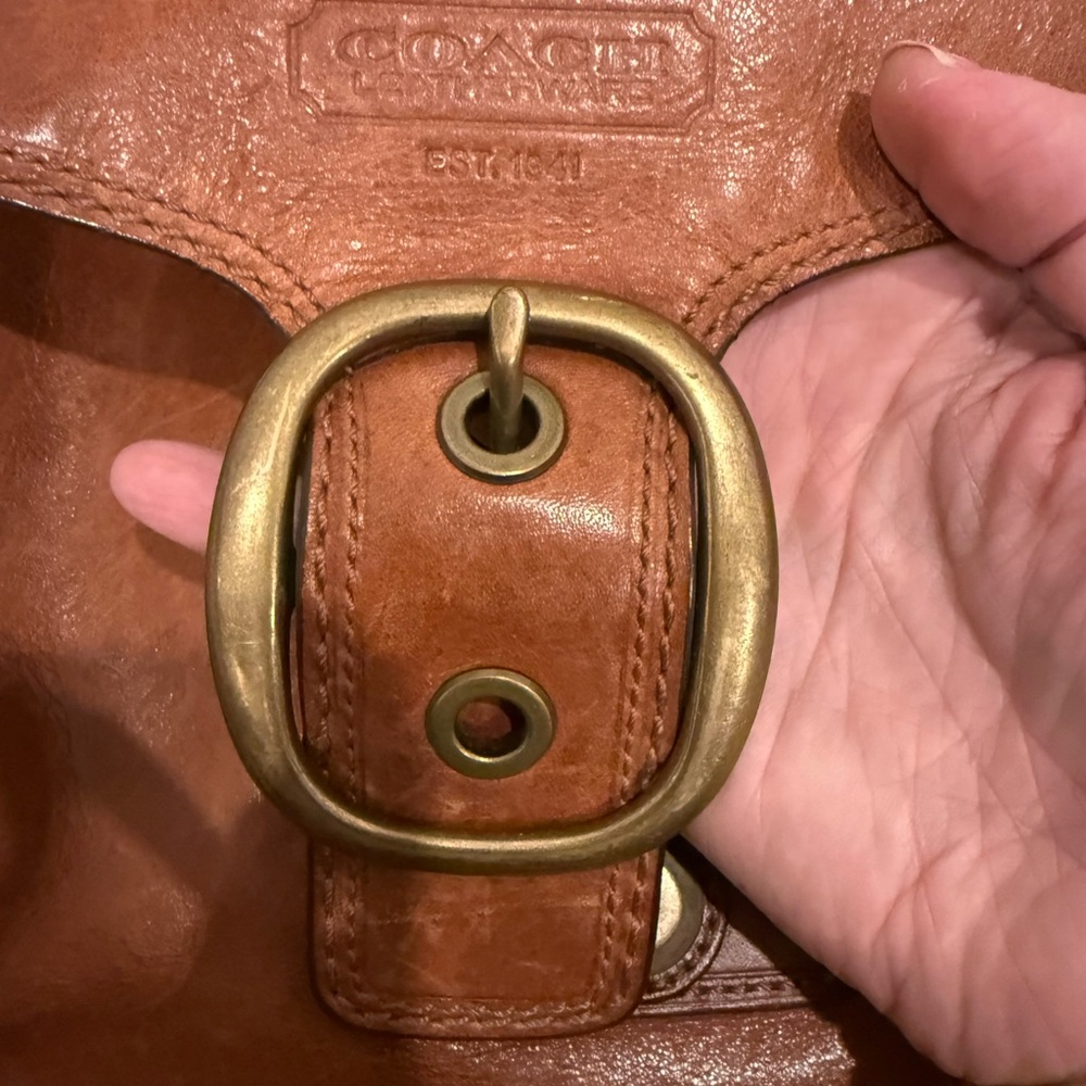 Coach Becker Legacy Tattersall Leather Buckle Shoulder Bag in Whiskey - Picture 5 of 11